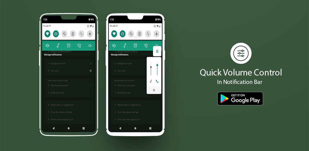 Quick Volume Controls - Quick Volume notification Quick Volume Control in notification bar